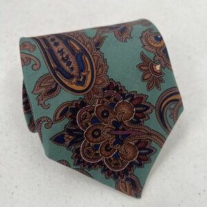 Christian Dior Monsieur Silk Tie Teal Brown Paisley Floral Italian Fabric USA
